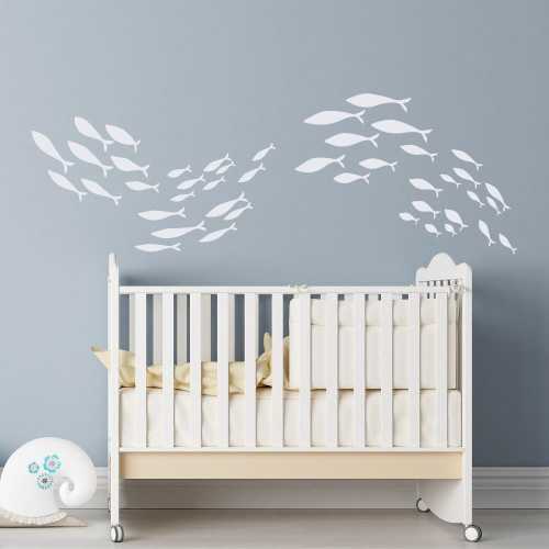 School of Fish Wall Decal: Nursery Ocean Decor, Waterproof Sticker WW261