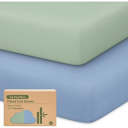 Yoofoss Baby Crib Sheets Viscose Derived from Bamboo, 2 Pack Fitted Crib Sheet for Boys Girls, Soft and Breathable Toddler Bed Sheets for Standard Crib and Toddler Mattress 52x28in