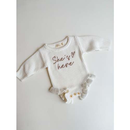 SHE'S HERE HEART - FRILL LEG ROMPER | MILK – Petite Co au