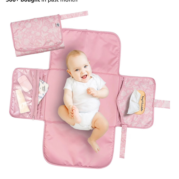 Tiny Twinkle Portable Diaper Changing Pad | Waterproof, Wipeable & Compact Baby Changing Pad for Travel | Smart Wipes Pocket & Organized Storage| Newborn Shower Gift (Bows)