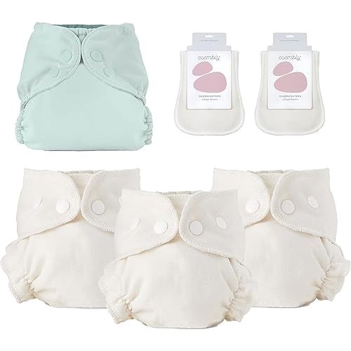 Esembly Nighttime Protection Bundle | Overnighters (4-Pack) and Cloth Diaper Bundle Set (Size 1, Mist)
