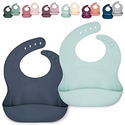 AVA + OLIVER Silicone Bib Set - Adjustable Waterproof Bibs - Set of 2