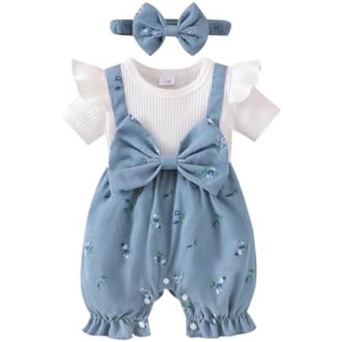 YINGISFITM Newborn Baby Girl Summer Clothes Short Sleeve Bubble Romper Bow Shorts Jumpsuit Infant Outfit 0 3 6 9 12 18 Months