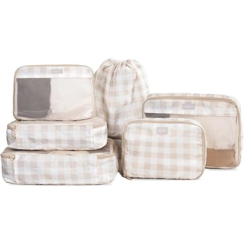 Packing Cubes for Travel, 6-Piece Large Packing Cube Organizer Set for Suitcase, Duffel Bag, Luggage, Multiple Sizes Travel Essentials (Beige Gingham)