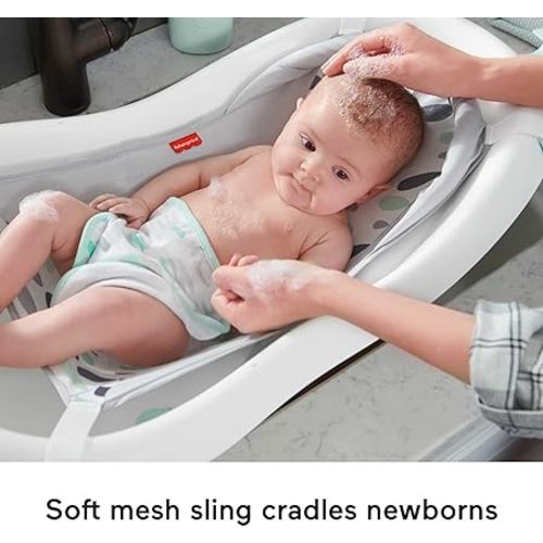 Fisher-Price Baby to Toddler Bath 4-in-1 Sling ‘n Seat Tub with Removable Infant Support and 2 Toys, Climbing Leaves