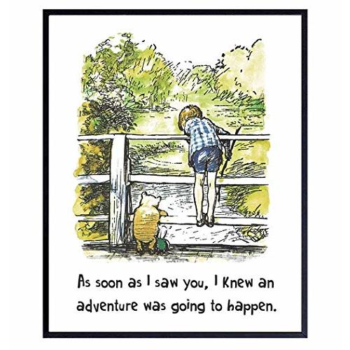 Gift for Women, Baby shower Decorations - Vintage Nursery Wall Decor - Quotes Wall Art - Kids, Little Girl, Toddler, Baby Boy Bedroom Decor - Christopher Robin, Piglet Unframed