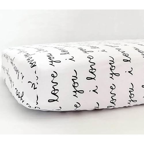 I Love You Fitted Mini Crib Pack n Play Playard Portable Crib Sheet - 100% Oeko-TEX Cotton Gender Neutral Girl/Boy Black/White Nursery Bedding Plaid Travel Pack and Play Playpen