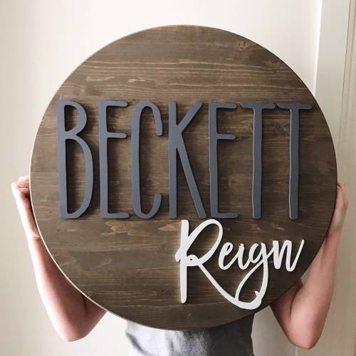 24 inch and 30 inch Round Nursery Name Sign: Custom Wood Decor