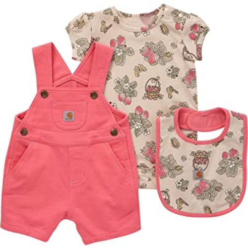 Carhartt Baby Girls' Long-Sleeve Bodysuit Shortall and Bib 3Piece Set