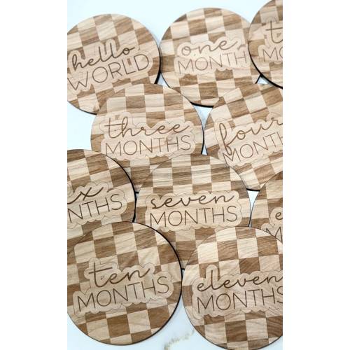 Baby milestone, checkered monthly milestone, baby boy milestone, monthly milestone, wood milestone