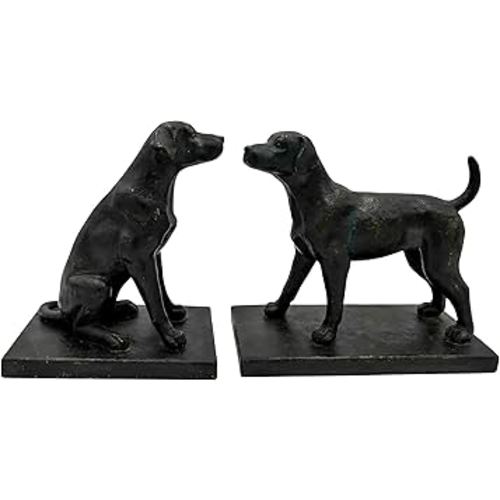 Comfy Hour Dog Bookends, Black Resin Decorative Book Ends, Heavy Duty Book Holder for Shelves & Office, 9.1 Inch, Home Decor, 1 Pair