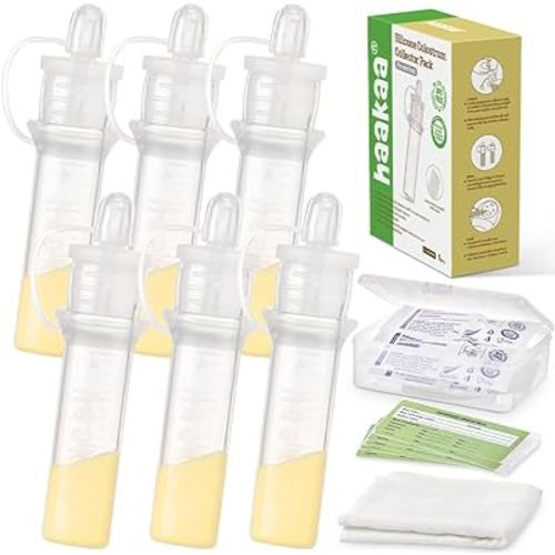 haakaa Colostrum Collector Kit Breast Milk Collector with Cotton Cloth Wipe and Storage Case, Ready-to-Use, Reusable, BPA Free, 4ml/6pcs
