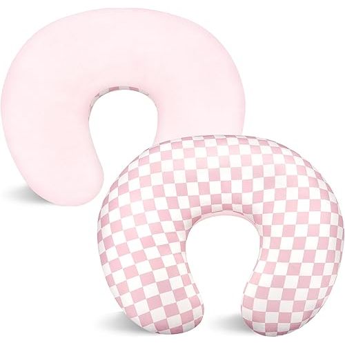 Nursing Pillow Cover 1 Pack, DAYEEBALL Double-Sided Removable Nursing Cover for Baby Girls Boys Newborn, Stretchy and Soft Reversible Slipcover for Breastfeeding Pillow, Pink Checkerboard (Only Cover)