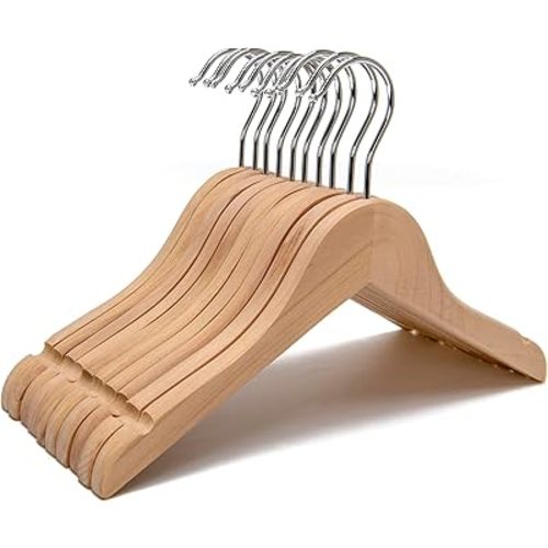 Wood Dress Hangers Kids Baby Children Toddler Wooden Shirt Coat Hangers with Notches and Anti-Rust Chrome Hook Pack of 10 (Natural) HL02N