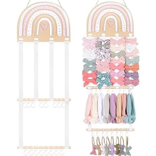 POVETIRE Headband Holder Bow Holder for Girls Hair Bows,Rainbow Hair Accessories Organizer Storage Wall Hanging Display for Nursery Toddler Girls Room