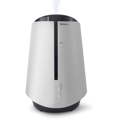 Holmes 1-Gallon Top-Fill Ultrasonic Cool-Mist Humidifier with Disinfectant Protection and 7 Color LED Lights White