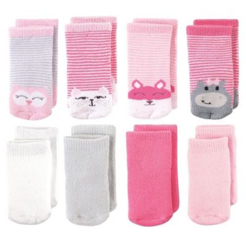 Luvable Friends Basics Infant Baby Cozy Terry Socks 8-Pack, Playful Paws, 0-6 Months