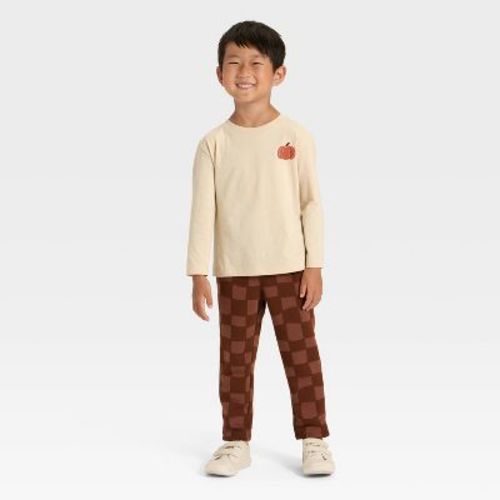 Toddler Boys' Long Sleeve Pumpkin Spice French Terry Shirt and Pants Set - Cat & Jack™ Khaki 5T