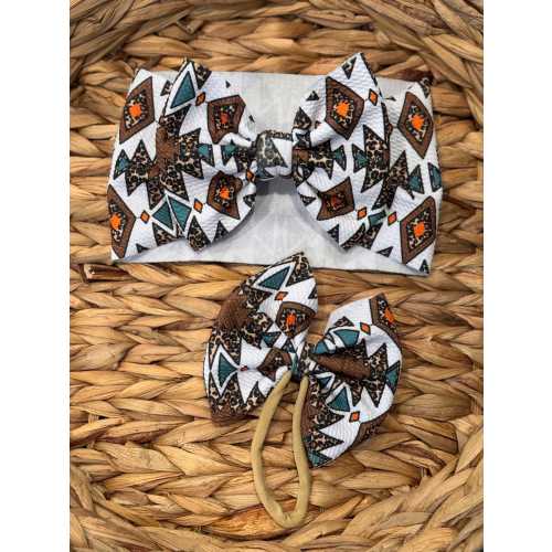 AZTEC: Western bow, Baby bow, Baby headwrap, Stretchy fabric, Bullet, Nylon, Clip, Hairtie, Sailor bow, Headband
