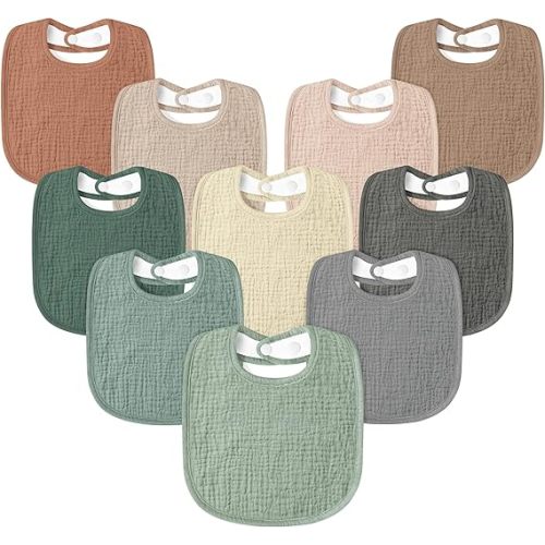 Susurration Muslin Baby Drool Bibs 10Pack Soft Square Adjustable Bandana Bibs for Unisex Baby Girls & Boys