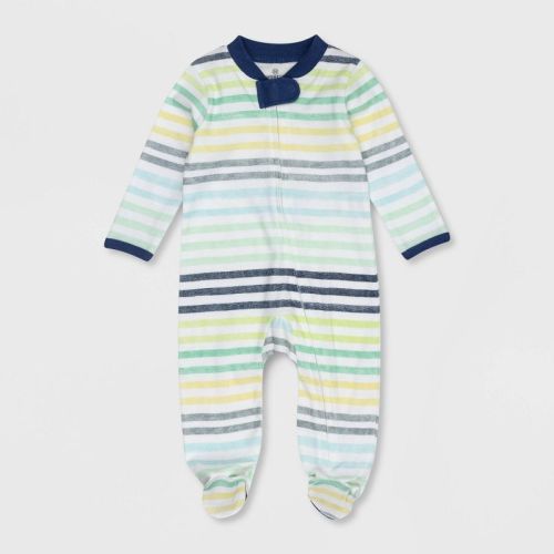 Honest Baby Boys' Organic Cotton Rainbow Striped Sleep N' Play - Blue