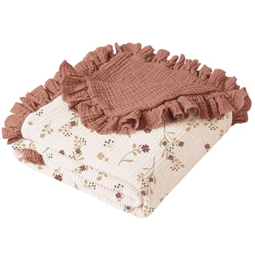 Konssy Flounce Muslin Baby Blankets, Cotton Crib Blanket for Baby Infant Toddler, Super Soft and Lightweight Nursery Blankets 40"x36" (Posy)