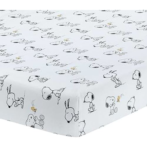 Lambs & Ivy Classic Snoopy 100% Cotton White/Black Fitted Baby Crib Sheet