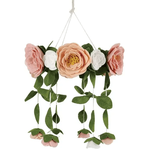 Baby Crib Mobile - Baby Shower Gift Nursery Decorations - Handmade Floral Decor - for Girls, Felt Rose