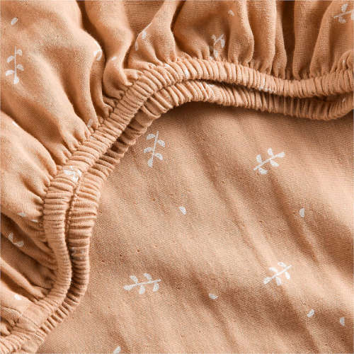 Supersoft Terracotta Leaf Print Organic Cotton Gauze Baby Crib Fitted Sheet