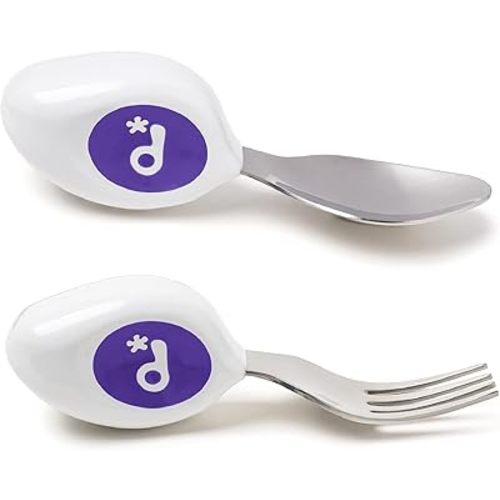 doddl Toddler Utensils, Ergonomic Fork and Spoon Set for Self Feeding, Stainless Steel Silverware for 1-3 Year Olds, BPA Free, Dishwasher Safe (Indigo)