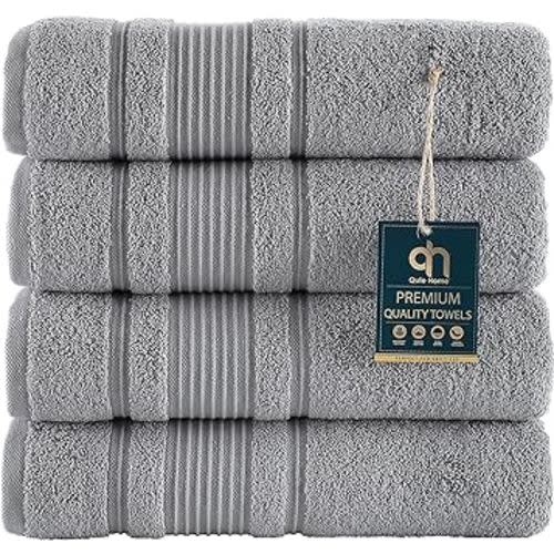 Qute Home 4-Piece Bath Towels Set, 100% Turkish Cotton Premium Quality Towels
