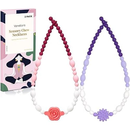 Chew Necklaces for Sensory Kids Adults, Flower Chewy Necklace Sensory Toys for Autism Nail Biting Anxiety, Fidget Necklace Oral Chew Toys, ADHD Tools for Boys Girls