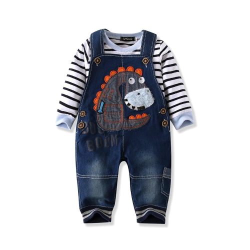 Cute Baby Boy Clothes Suit Toddler Boys' Striped long Sleeve T-Shirt+Denim Overalls Jumpsuit Pants Outfits Sets