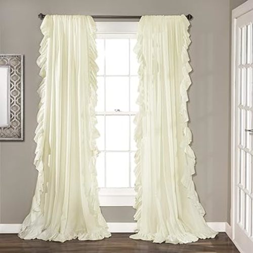 Lush Decor Reyna Ruffle Window Curtain Panel Set, Pair, 54" W x 95" L, Ivory - Flowy Curtain Set - Romantic Ruffle Curtains for Bedroom, Living room, or Dining Room - Farmhouse & Cottage Home Decor