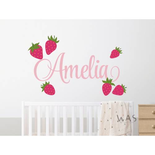 Personalized Girl Name With Pink Strawberry Wall Decals,Strawberry Wall Stickers Kids Room Baby Girl Nursery Decor Baby Girl Room Decoration