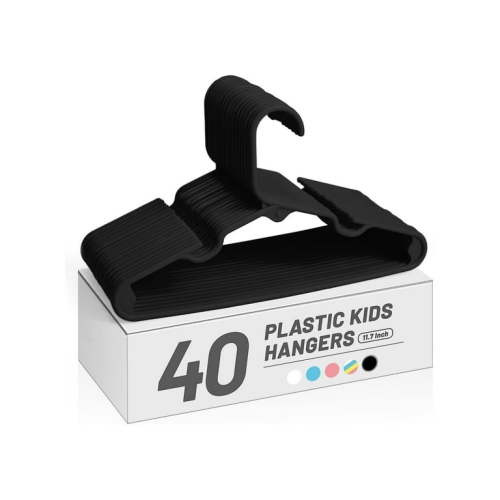 ACSTEP 40 Pack Kids Hangers Plastic,Toddler Baby Clothes Hangers,11.4 Inch, Black