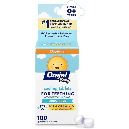 Orajel Baby Cooling Tablets for Teething with Vitamin D, 100 Quick Dissolve Tablets,White