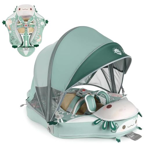 Mambobaby Float Deluxe Baby Pool Float: Safe & Comfortable Swim Trainer for Infants & Toddlers, Non-Inflatable Design, UV Protection Canopy, Fun Water Experience for Ages 3-24 Months