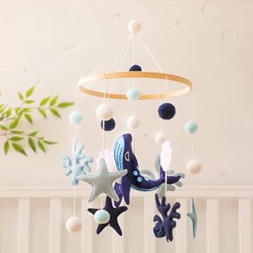 Baby Crib Mobile for Boys Girls, Nursery Mobile for Bassinet, Whale Crib Mobile Ocean Nursery Decor, Hanging Mobile Toy for Infant Bedroom Newborn Baby Shower Gift - Whale