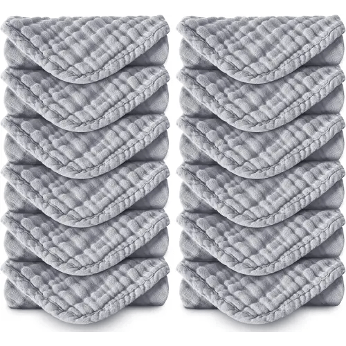 Muslin Burp Cloths 100% Cotton Large 20''x10'' Extra Soft and Absorbent Baby Wash Cloths Spit Up Rags - Baby Burping Cloth for Boys Girls Items(12 Pack Grey)