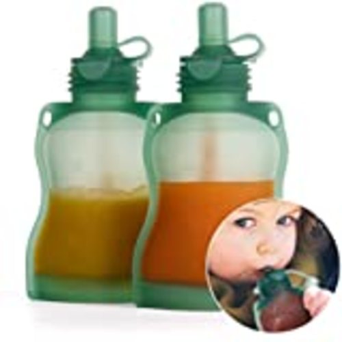 Amazon.com : haakaa Yummy Pouch Reusable Baby Food Pouch, Reusable Pouches for Toddlers Kids Squeezable Pouch, Washable Freezer - Make Homemade Organic Food for Babies/Toddlers, 4.4oz, 2 Pack (Pea Green) : Baby