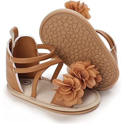 Timatego Infant Baby Girls Summer Sandals Anti-Slip Soft Sole with Flower Toddler First Walkers Crib Dress Shoes