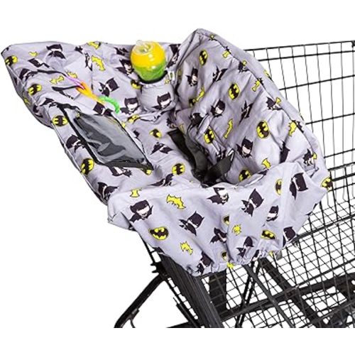 J.L. Childress DC Comics Batman Shopping Cart & High Chair Cover - for Baby, Kids, Toddler, Boy - Phone Holder and Toy Loops - Extra Large, Universal Grocery Cart Cover - Batman
