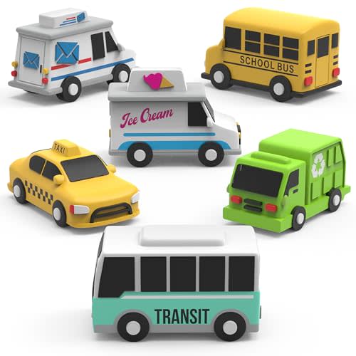 Tub Works® Vehicles™ Bath Cars Mold Free Bath Toys, 6 Pack | Sealed, No Hole Bath Toys Design Keeps Moisture Out | Soft, Squeezable & Float on Water | Fun Baby & Toddler Bath Toys | City Car Bath Toys