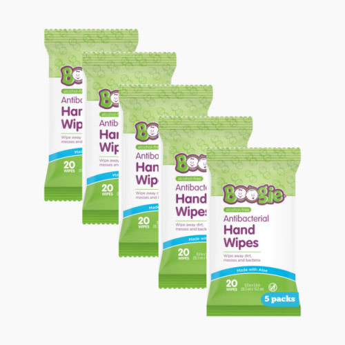 Boogie Antibacterial Hand Wipes (5 Pack) - Green, Unscented, 20