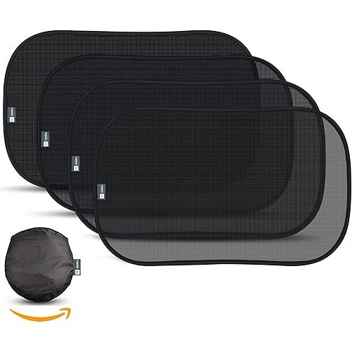 Car Window Shade XL (4-Pack) - Extra Protective UPF 50+ Protection Sun Shade for Car Window - Car Window Shades for Baby and Kids - Blocks Over 99% of Harmful UV Rays - Strong Static Cling - 21”x14”