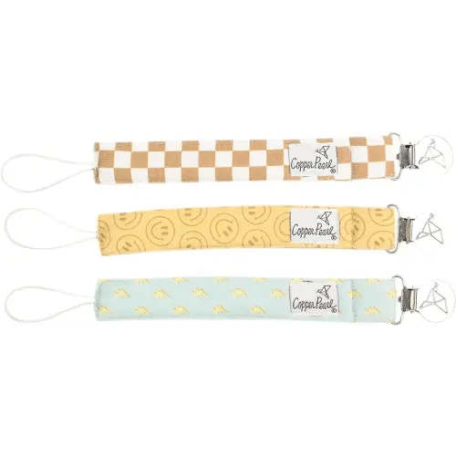 Copper Pearl 3-Pack Pacifier Holders: Premium Knit Binky Clips for Baby Girls and Boys - Stylish Stainless Steel Design for Secure No-Drop Attachment