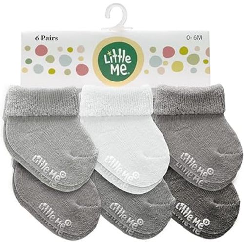 Little Me Baby Socks – 6-Pack Terry Turn Cuff Socks for Newborns, Infants & Babies, 0–6 Months