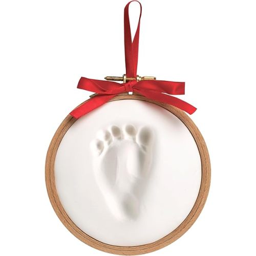 Pearhead Baby Prints Hoop Christmas Ornament, Newborn Handprint or Footprint Holiday Keepsake Kit, Easy No-Bake DIY Clay Impression, Red Ribbon