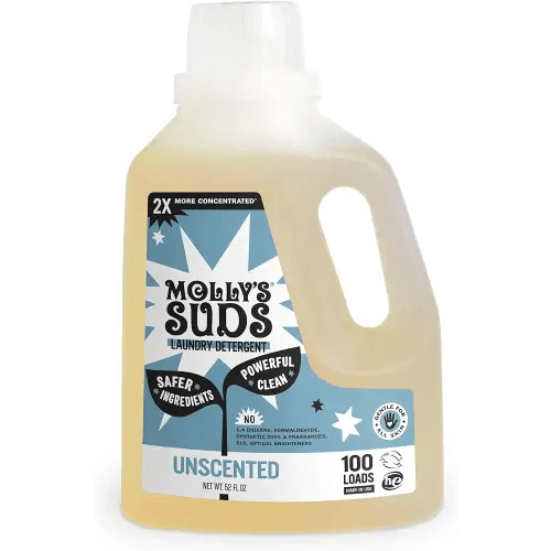Molly's Suds Liquid Laundry Detergent | Clean Laundry Detergent Soap for Sensitive Skin | 2x Concentrated, High Efficiency (HE) | Unscented - 100 Loads